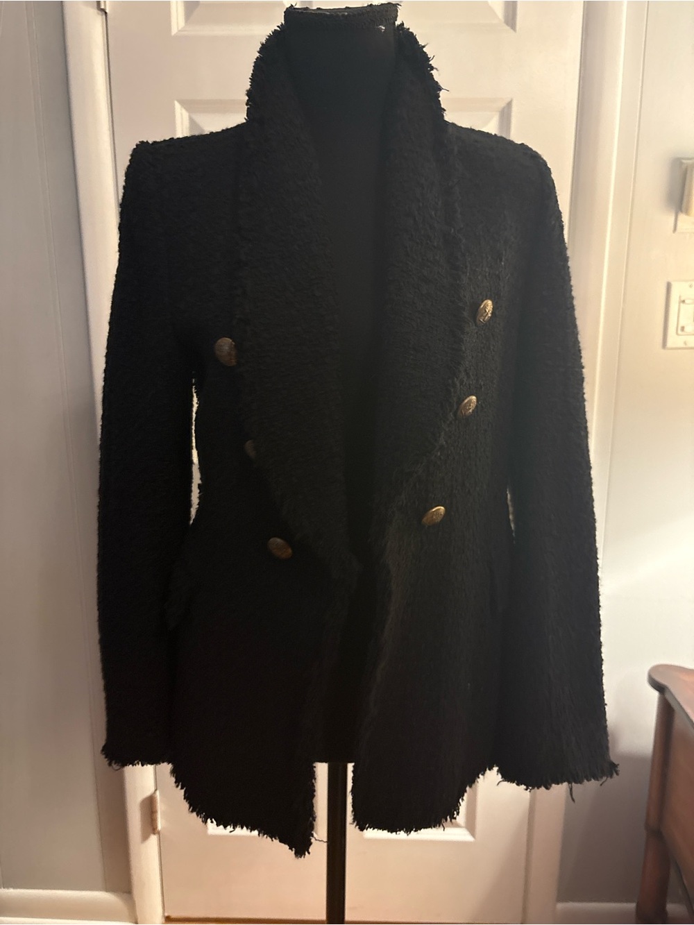 Zara Black BouclΓ© Double-Breasted Blazer with Gold Buttons